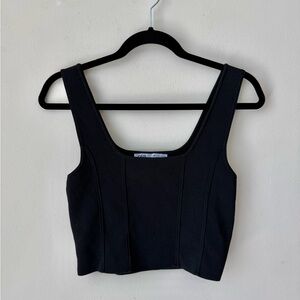 Zara Black Structured Square-Neck Crop Top